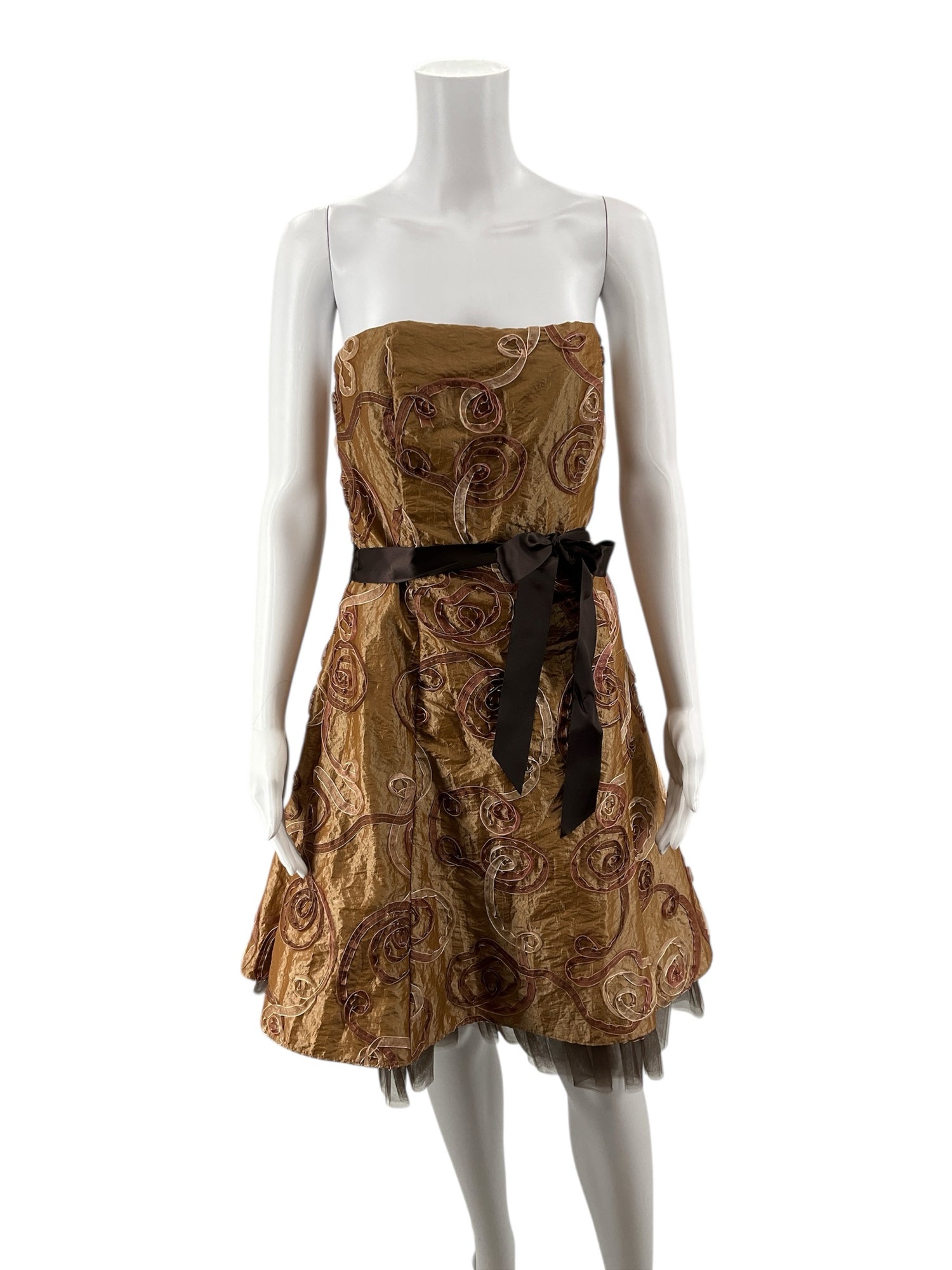 Jessica McClintock Bronze/Brown Textured Pre-Owned Ladies Dress