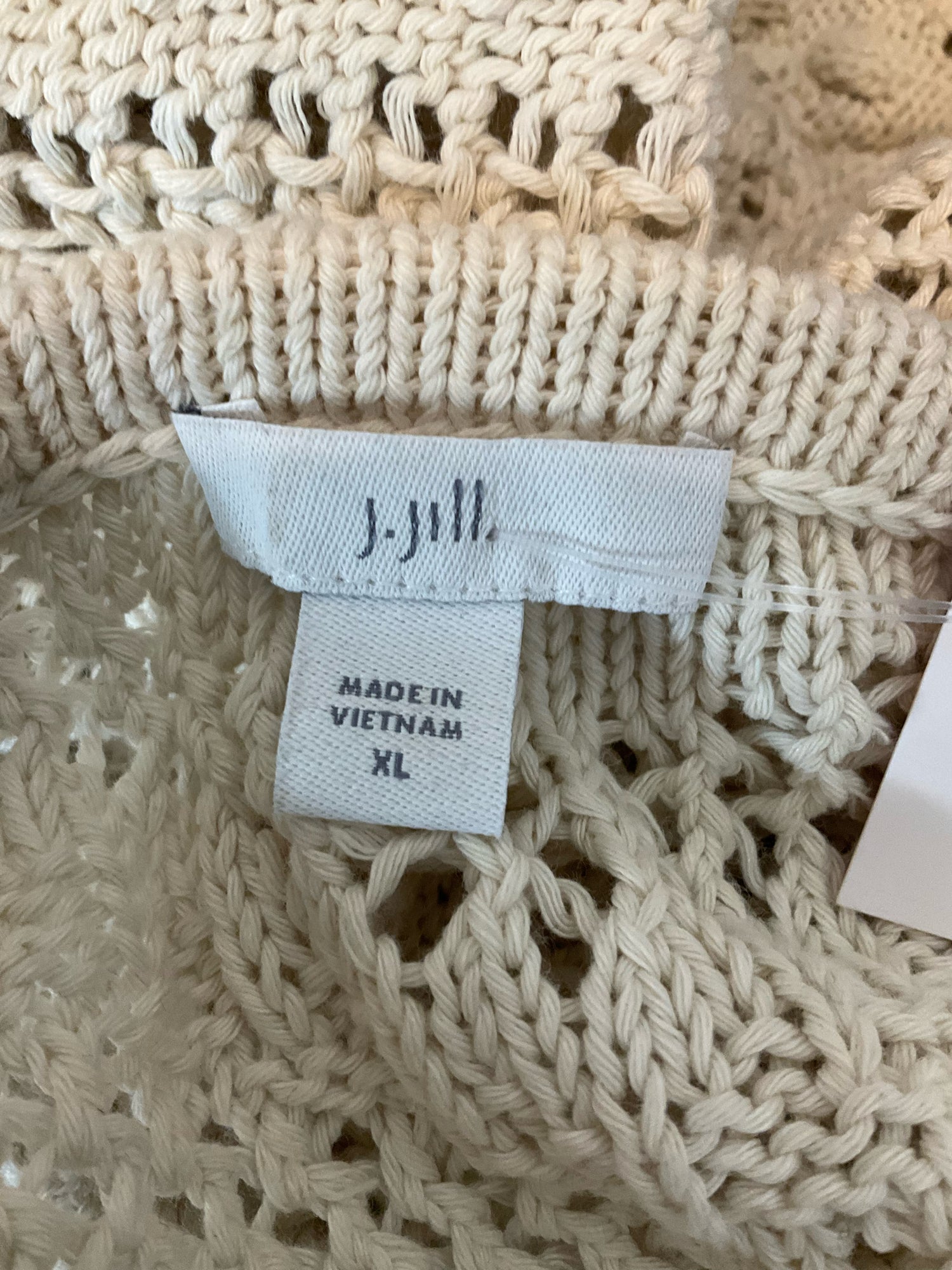 J. Jill Tan Open Knit Boho Sweater Cotton Blend V-Neck Pullover Top XL