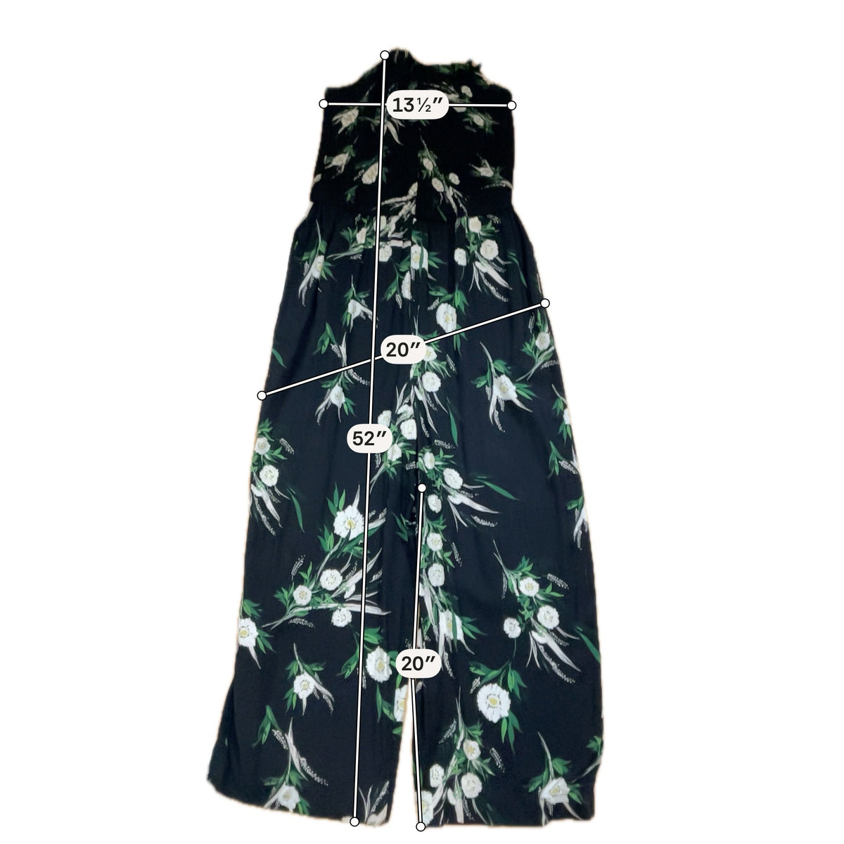 Maurices Floral Smocked Bodice Wide Leg Jumpsuit Black Green Cream Size Large - ONLINE ONLY