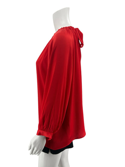 Jade Melody Tam Red Crinkle Crepe Bishop Sleeve Blouse | Size XL - ONLINE ONLY