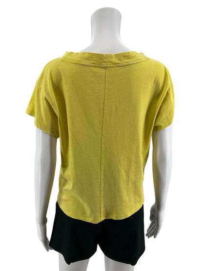 Pilcro Yellow Slub Cotton V-Neck Short Sleeve Tee Top Size Small