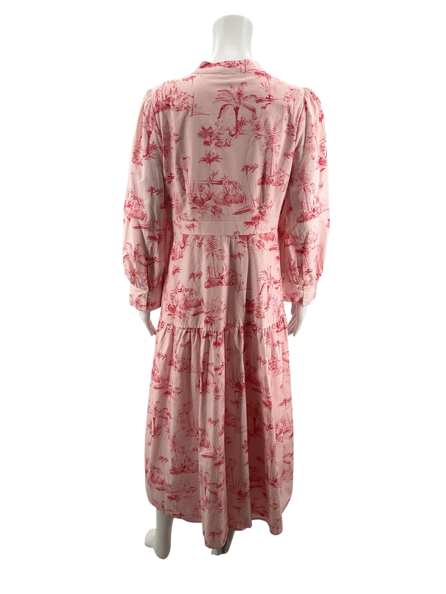 Sugar Lips pink/red Maxi Pink &amp; Red Tropical Toile Print Cotton Midi Shirt Dress Size Large - Size L