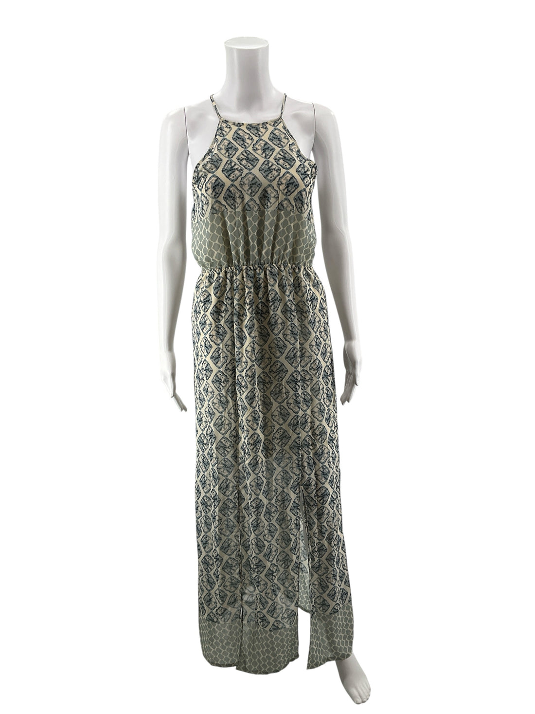Paper Crane cream/pink/blue Maxi, Halter, Boho, Bohemian, Blouson, Racerback Size M cream/pink/blue Print Pre-Owned Ladies New With Tags Dress - Size M