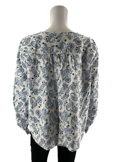 Lucky - White/Blue Paisley Pre-Owned Ladies Casual Top - Size Medium
