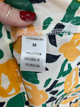 THML cream/yellow/green Cap Sleeve Floral Flutter Sleeve Pom Pom Trim Blouse Top Size Medium - Size M