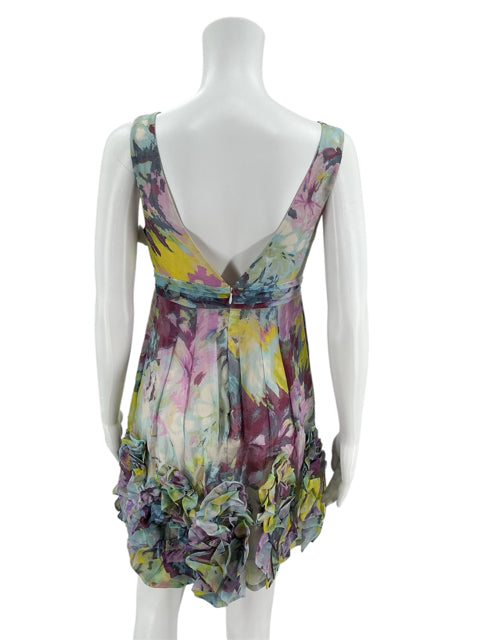 BCBG Blue/Yellow/Purple Floral Dress Size 2 - rear view