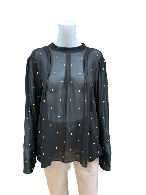 Ann Taylor Size M Black/Gold Polka Pre-Owned Casual Top, consignment