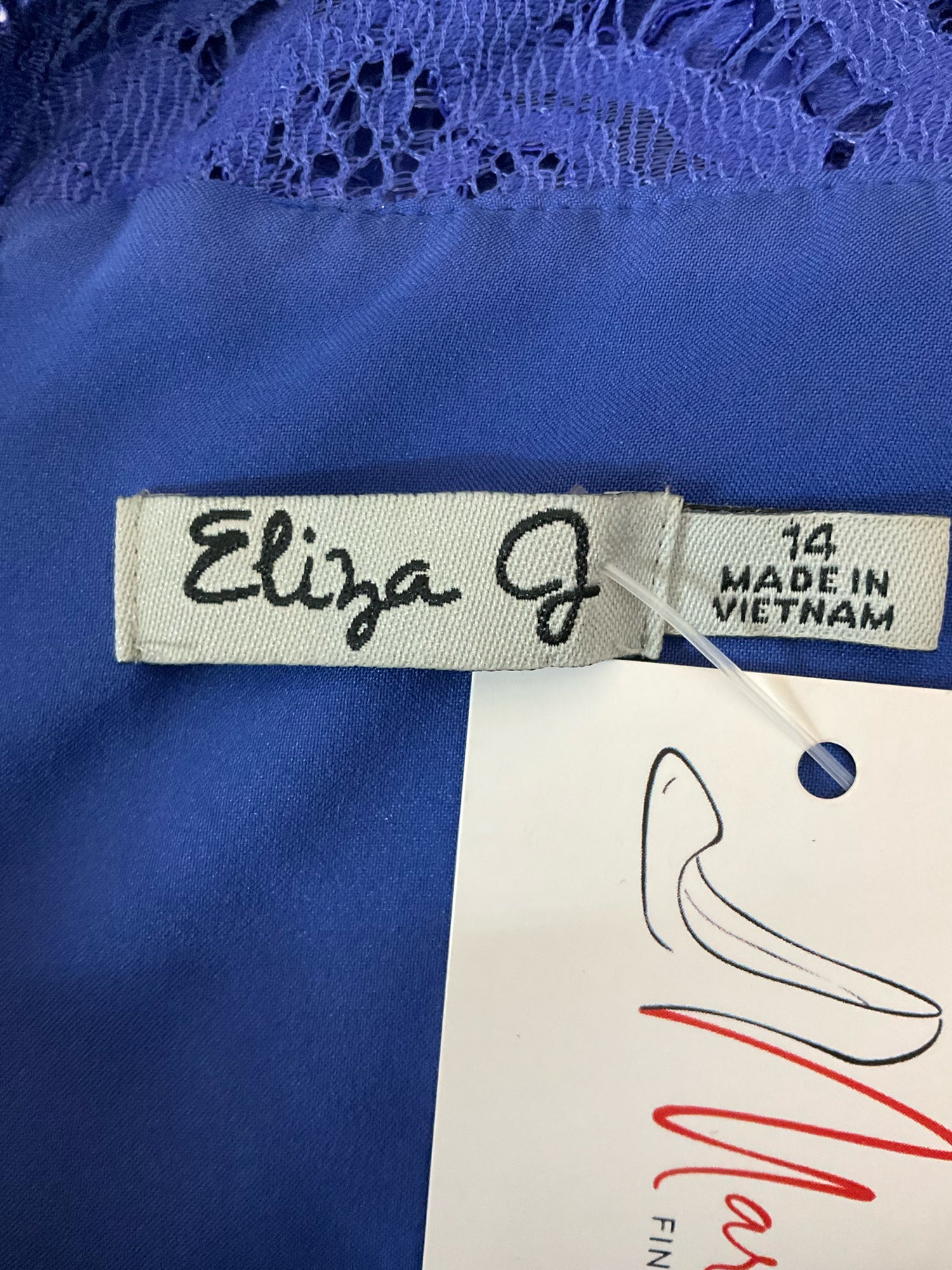 Eliza J Royal Blue Lace Cocktail Dress 3/4 Sleeve Size 14