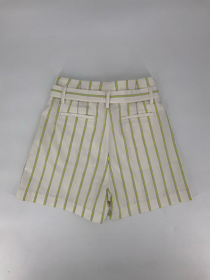 Off white and yellow striped high-rise chino shorts by Banana Republic, classic fit, size 6, perfect for summer casual wear.