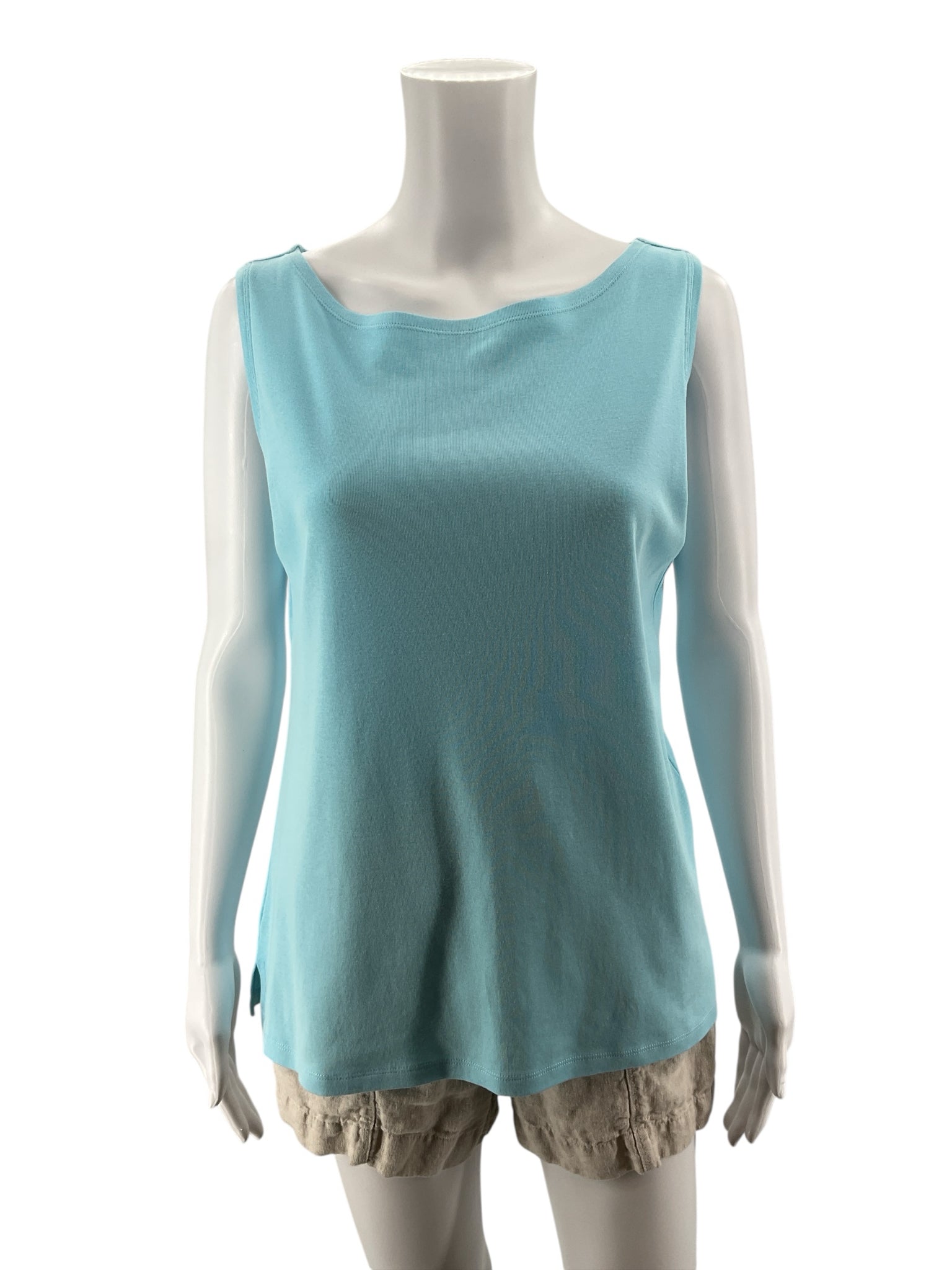 Talbots Sleeveless 100% Cotton Boatneck Tank Top Aqua Blue Size Medium