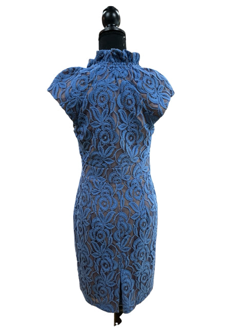 Eva Franco Periwinkle Blue Floral Lace Sheath Dress Size 6