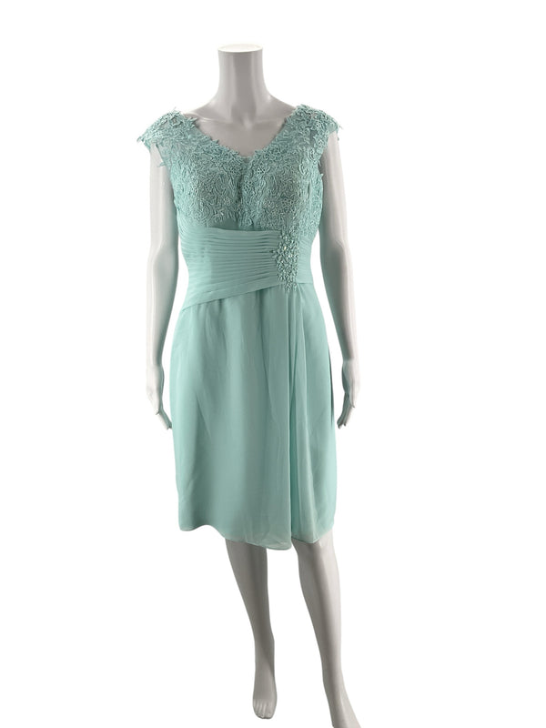 LT LanTing Bride Light Aqua Solid Pre-Owned Ladies Dress - Size Medium