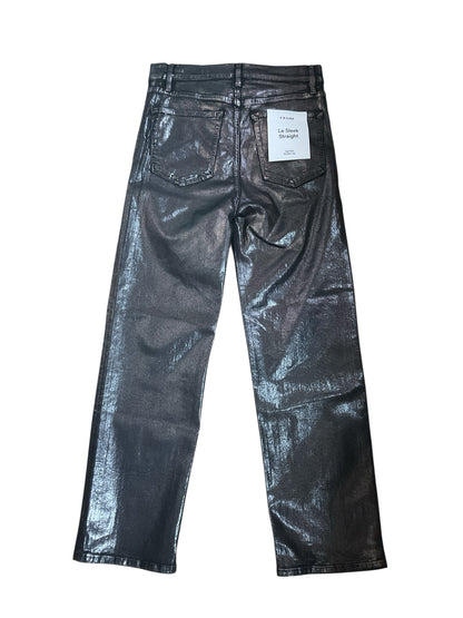 Frame Le High Skinny Coated Jeans Gray Metallic Sheen Size 8