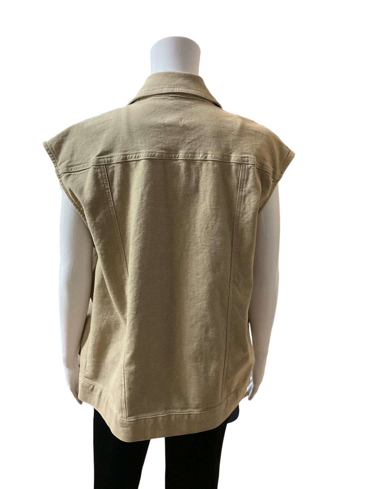 a.n.a (A New Approach) Khaki Utility Trucker Vest Raw Hem Sleeveless Jean Jacket Style Size Small