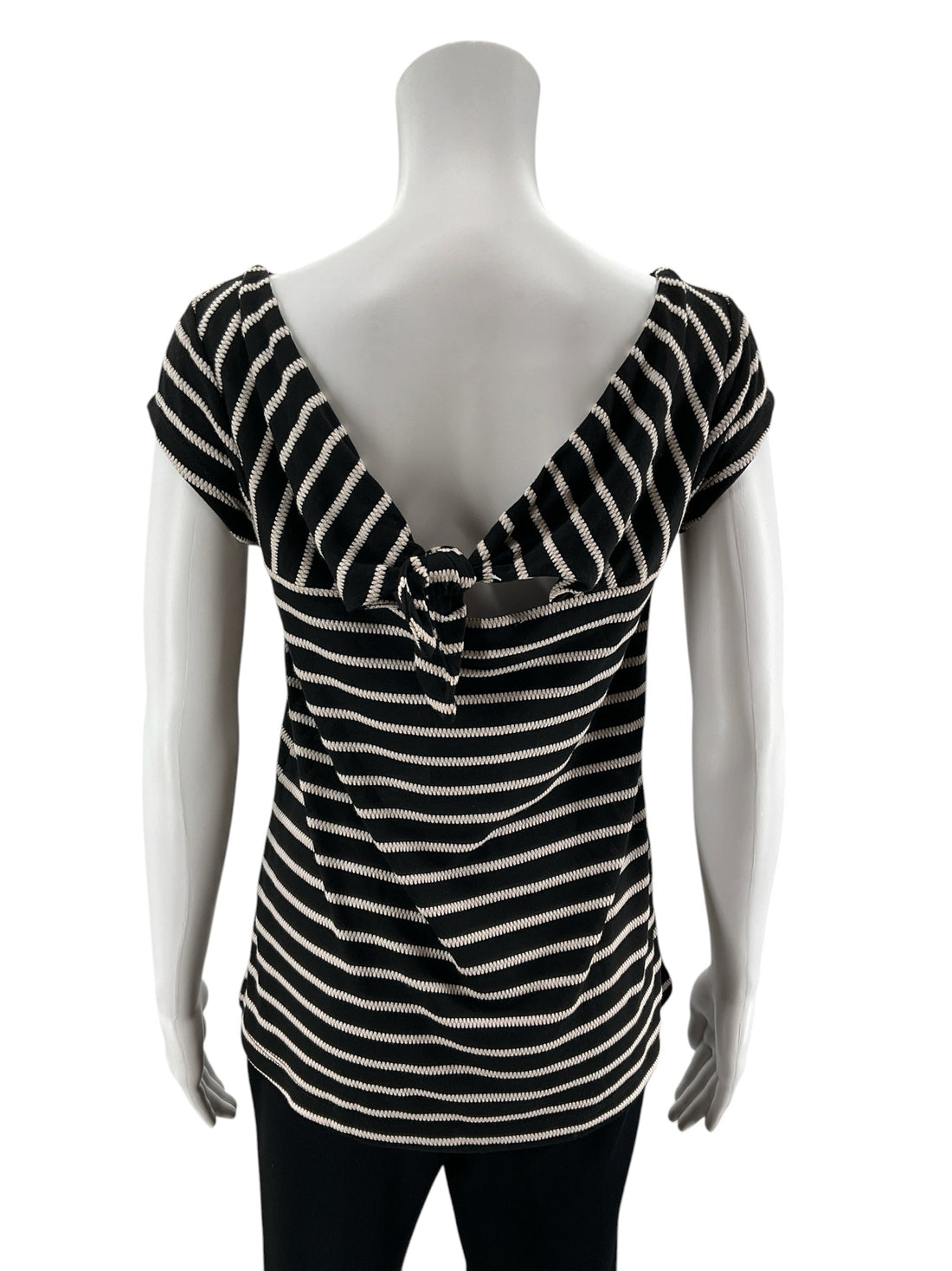 LOFT Striped Keyhole Tie-Back Knit Top Black White NWT Size XS - ONLINE ONLY