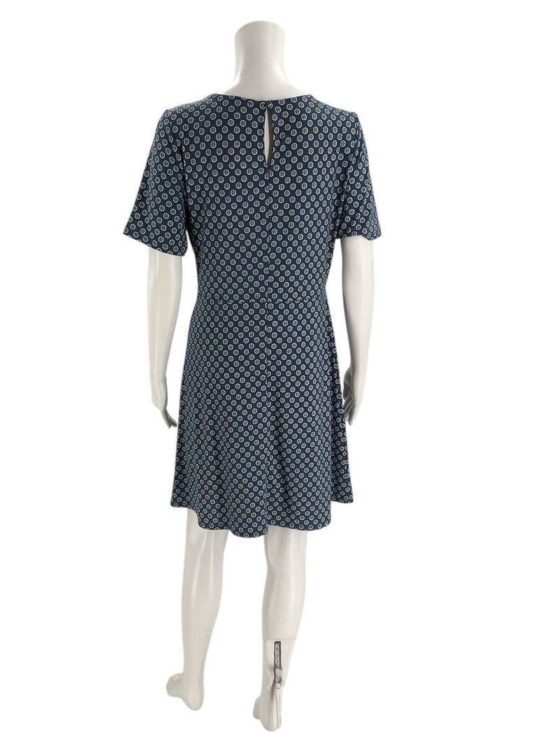 Ann Taylor Blue/Black/White Print Ladies Pre-Owned Dress Size Medium Petite - Margaret’s Fine Consignment