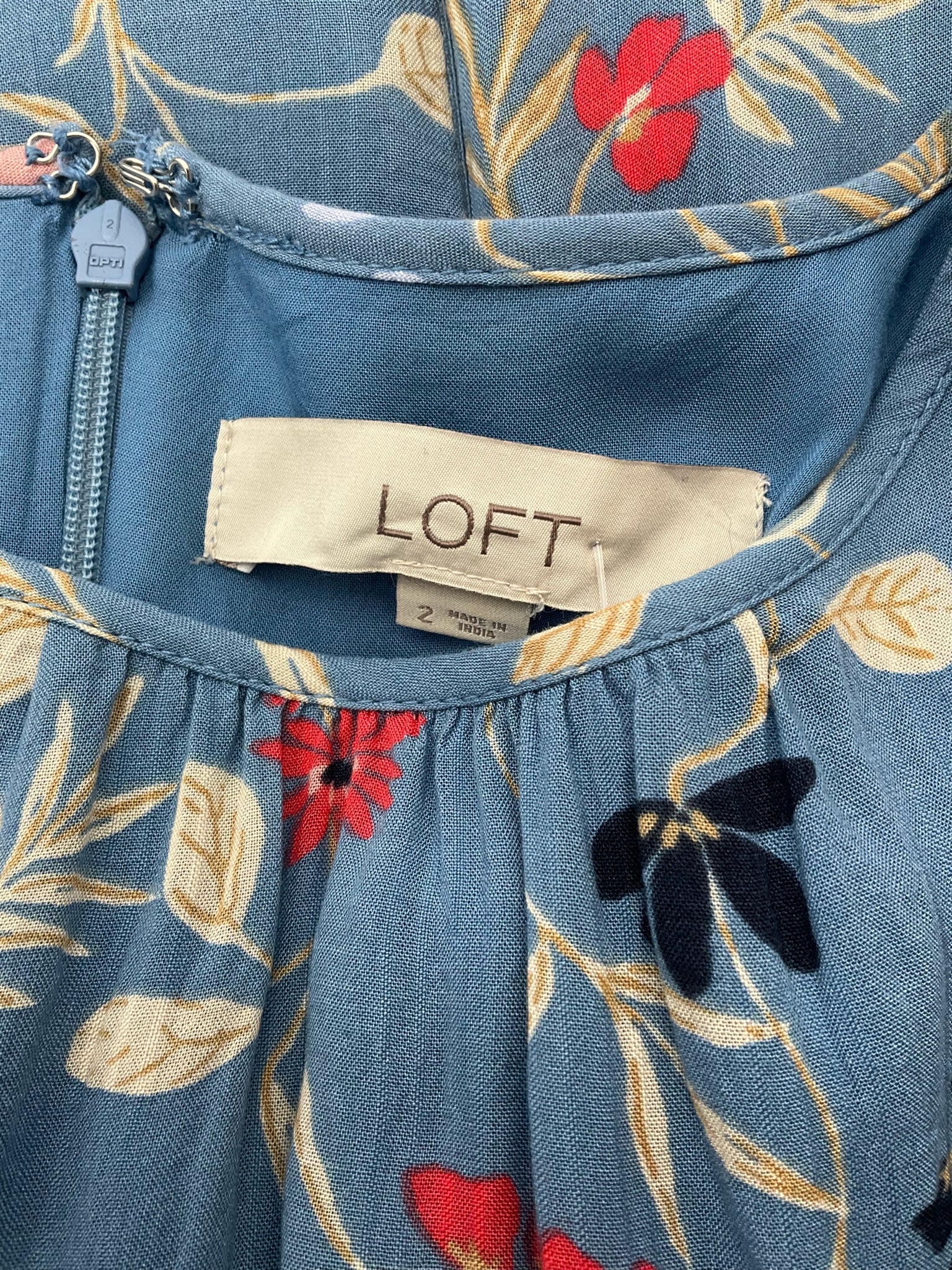 LOFT blue/tan/coral Floral Blue/Tan/Coral Floral Pre-Owned Ladies Dress - Size 2 - Size 2