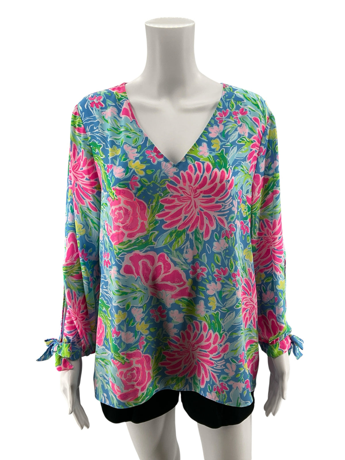 Lilly Pulitzer Elsa Top Multi Sink Or Swim Floral Blouse Size L - Downstairs