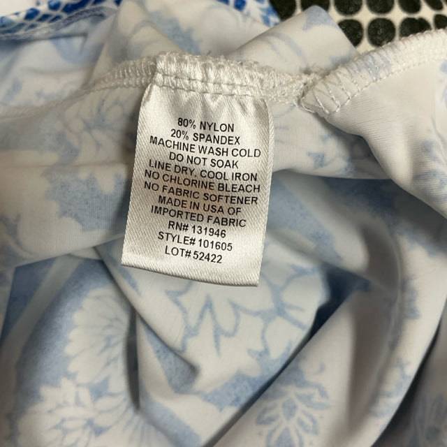 Jude Connally Ella Tunic Dress M Blue White Floral Block Print 3/4 Sleeve