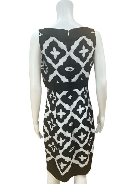 London Times White/Black Print Dress Size 8 - rear view