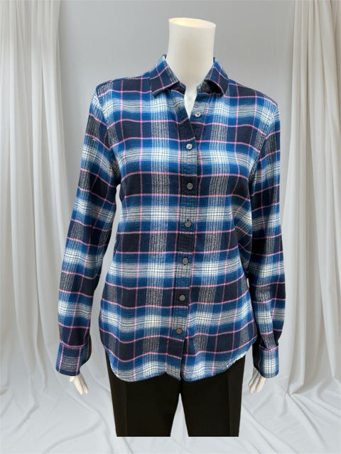 Lands End Size 6 Navy/Pink Plaid Casual Top - Upstairs