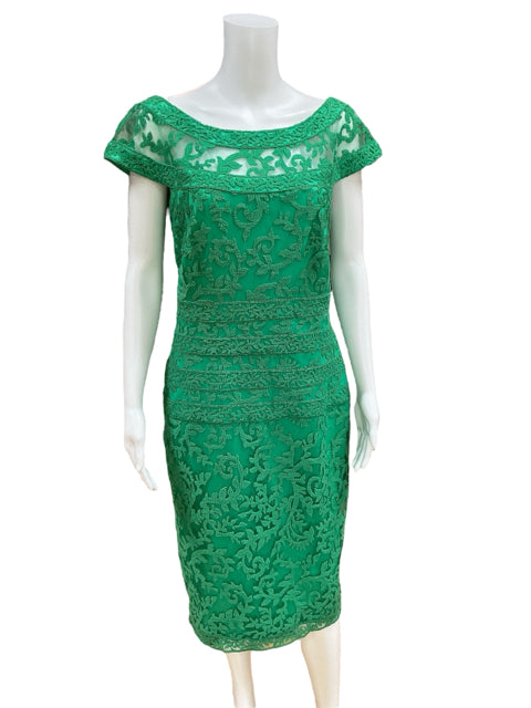 Tadashi Shoji Green Lace Dress Size 12 - close up