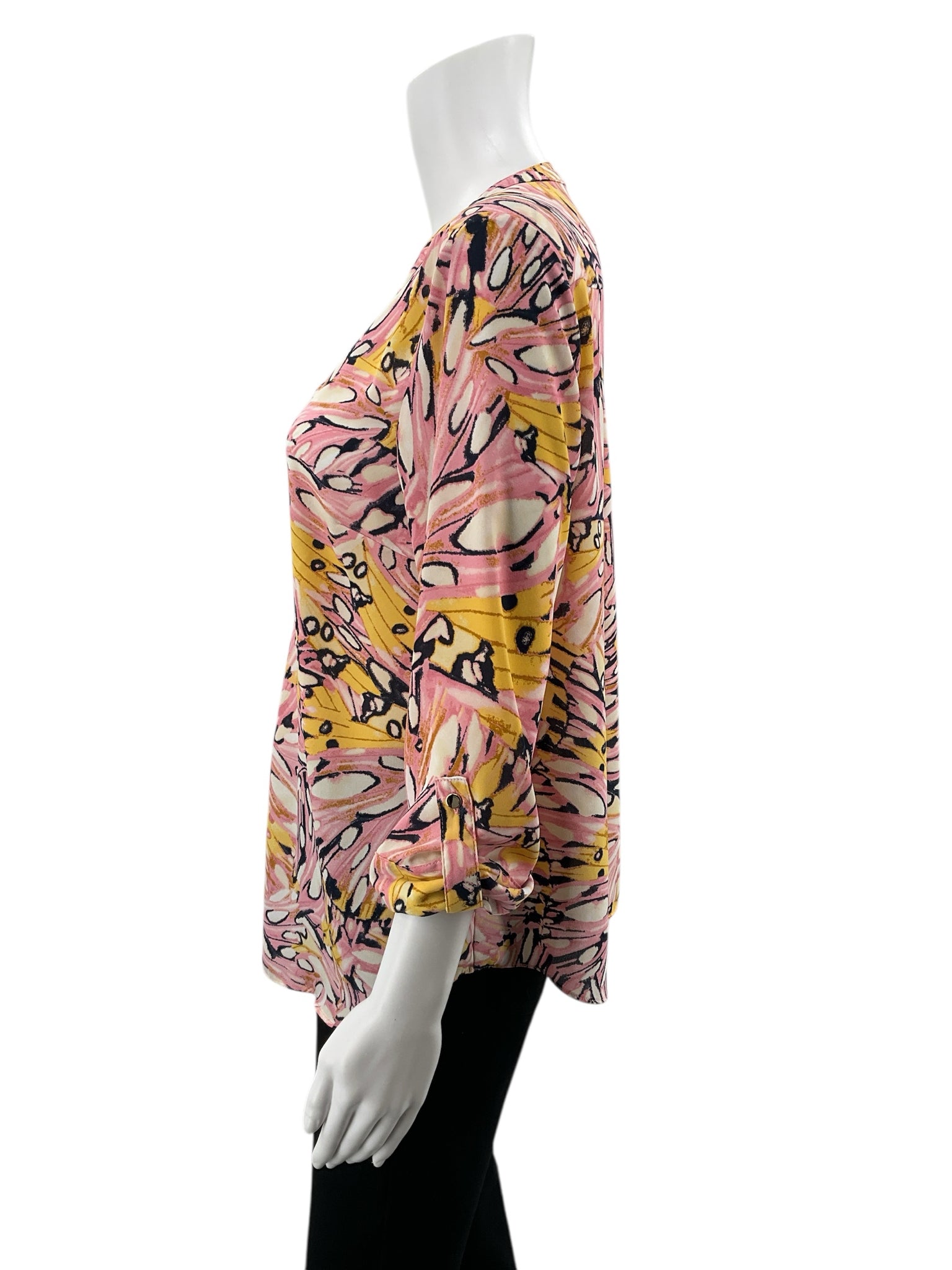 JM Collection Pink/Yellow Print Pre-Owned Ladies Top -  Size Medium Petite