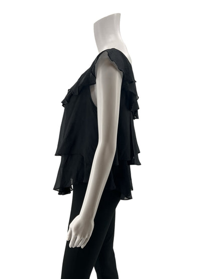 Twelfth Street by Cynthia Vincent Black Silk Cascading Ruffle Top Size 4