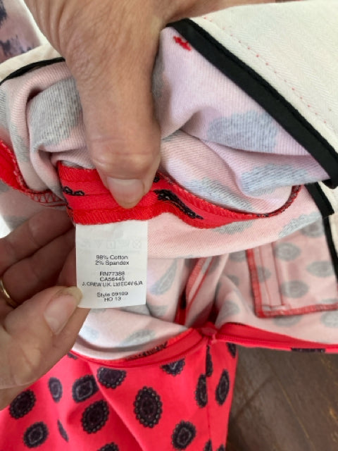 J. Crew Minnie Cropped Pants Medallion Print Neon Coral Navy Size Small - ONLINE ONLY