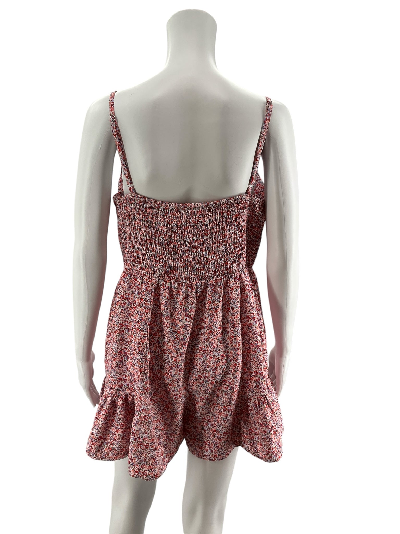 ee:some Red Blue Floral Ruffle Romper with Smocked Back Size Large