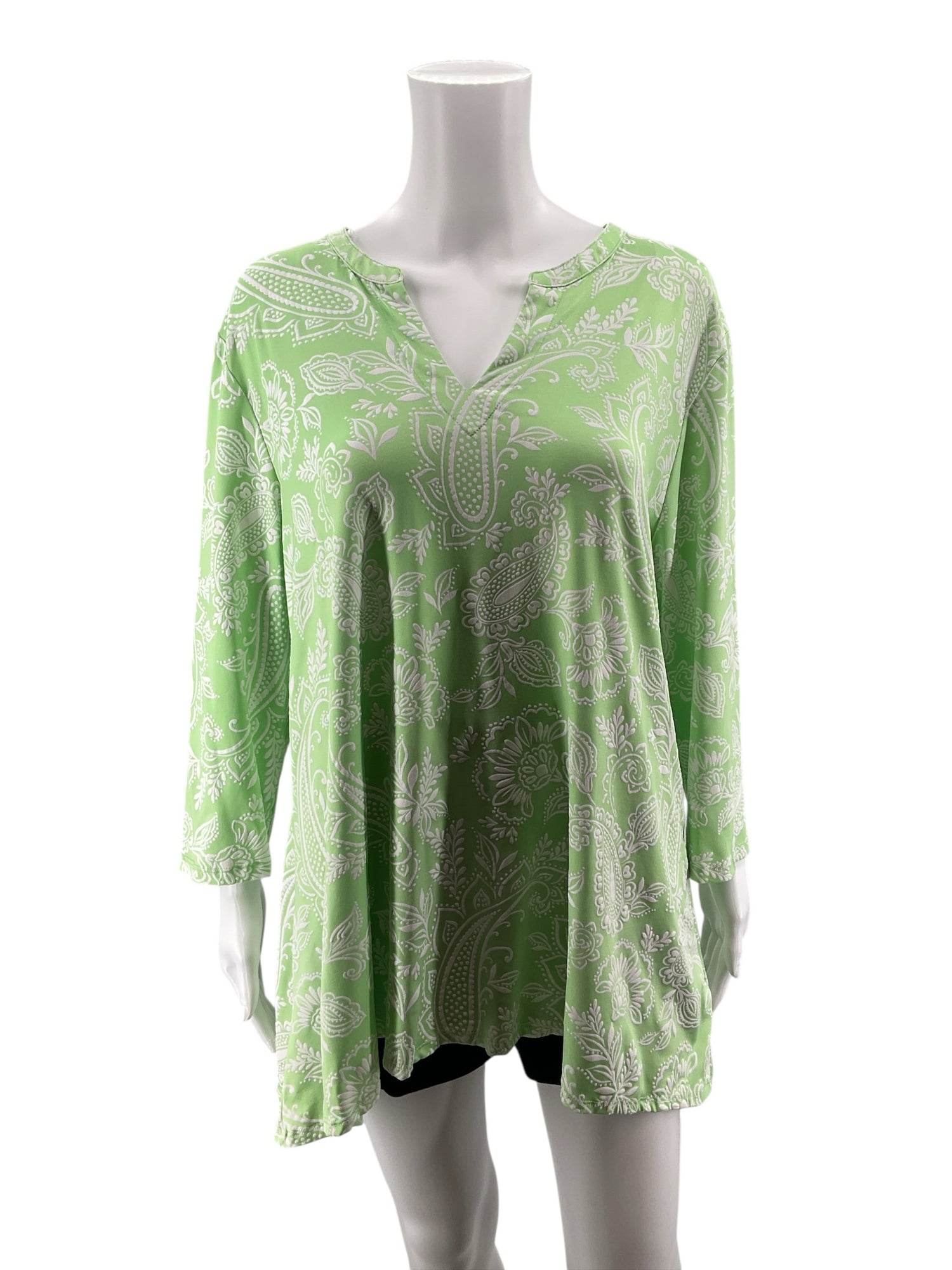 Ruby Rd. Green &amp;amp; White Paisley Notch Neck Tunic Top XL