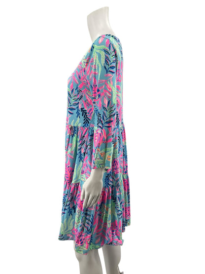 Lilly Pulitzer Blue/Pink/Green Floral Pre-Owned Ladies Dress - Size Medium