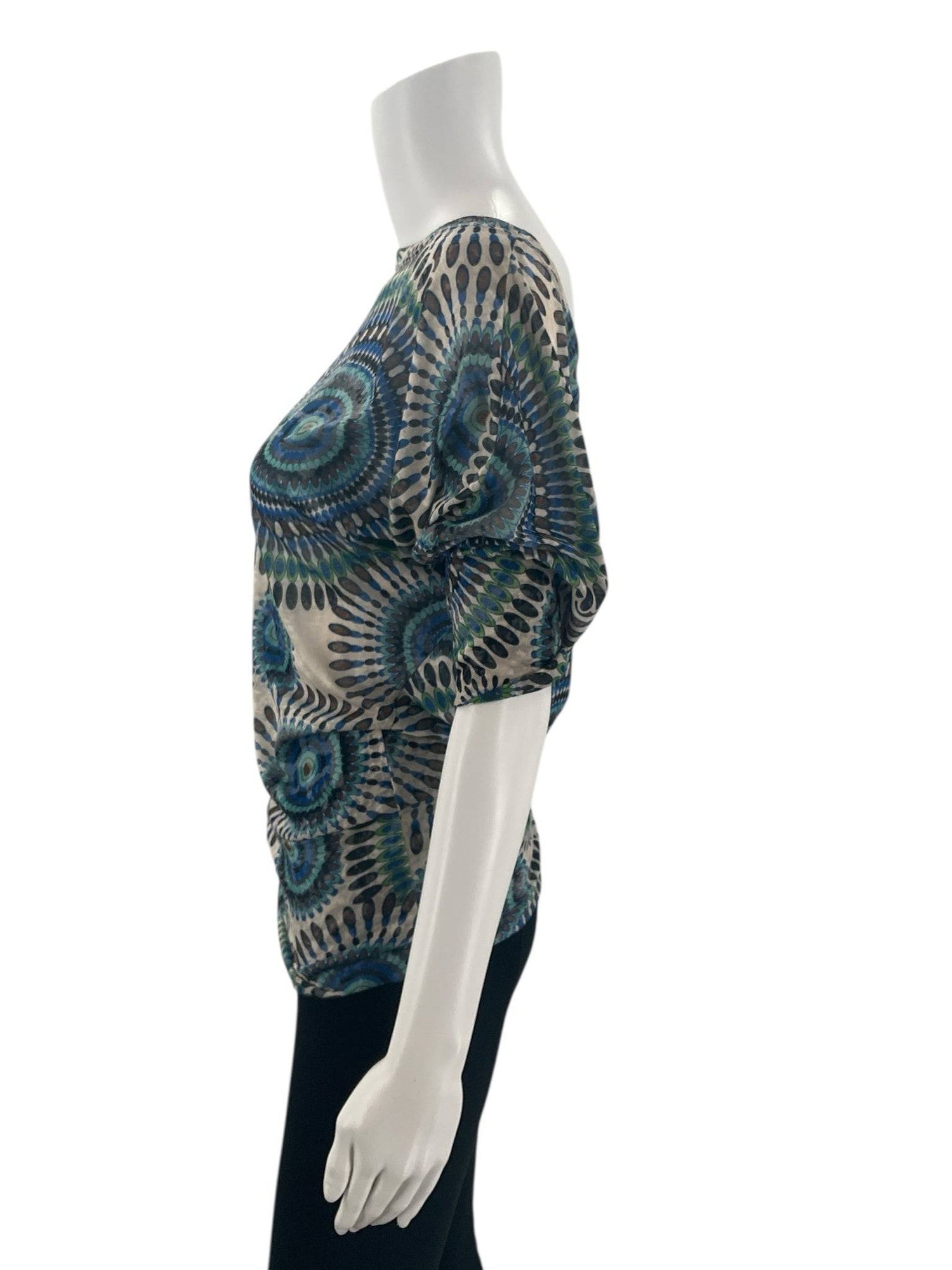 Swooh Blue/Green/White Print Pre-Owned Ladies Top - Size Small - Margaret’s Fine Consignment