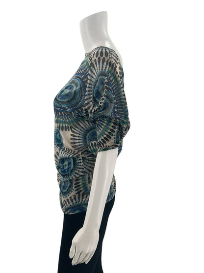 Swooh Blue/Green/White Print Pre-Owned Ladies Top - Size Small - Margaret’s Fine Consignment
