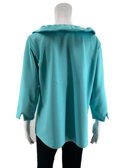 Gretchen Scott Turquoise Solid Ruffled V-Neck Tunic Top - Size XL- ONLINE ONLY