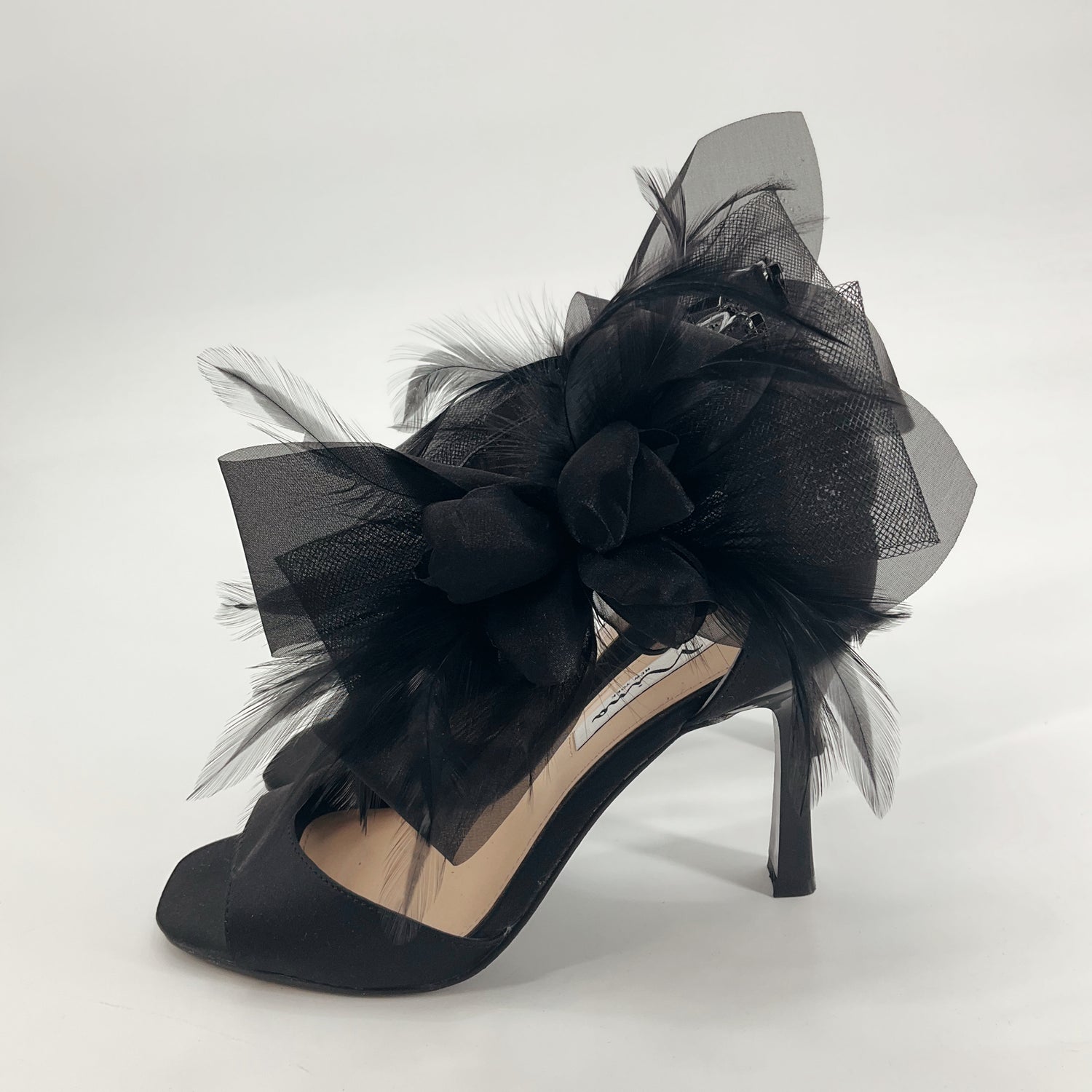 Sorella New York Kylie Feather Peep Toe Stiletto Heels Black Size 8