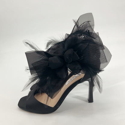 Sorella New York Kylie Feather Peep Toe Stiletto Heels Black Size 8