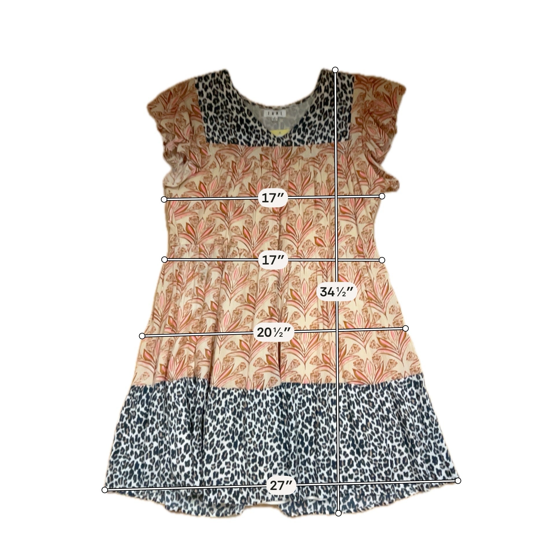 THML Mixed Animal &amp; Floral Print Ruffle Sleeve Tiered Mini Dress Size Small