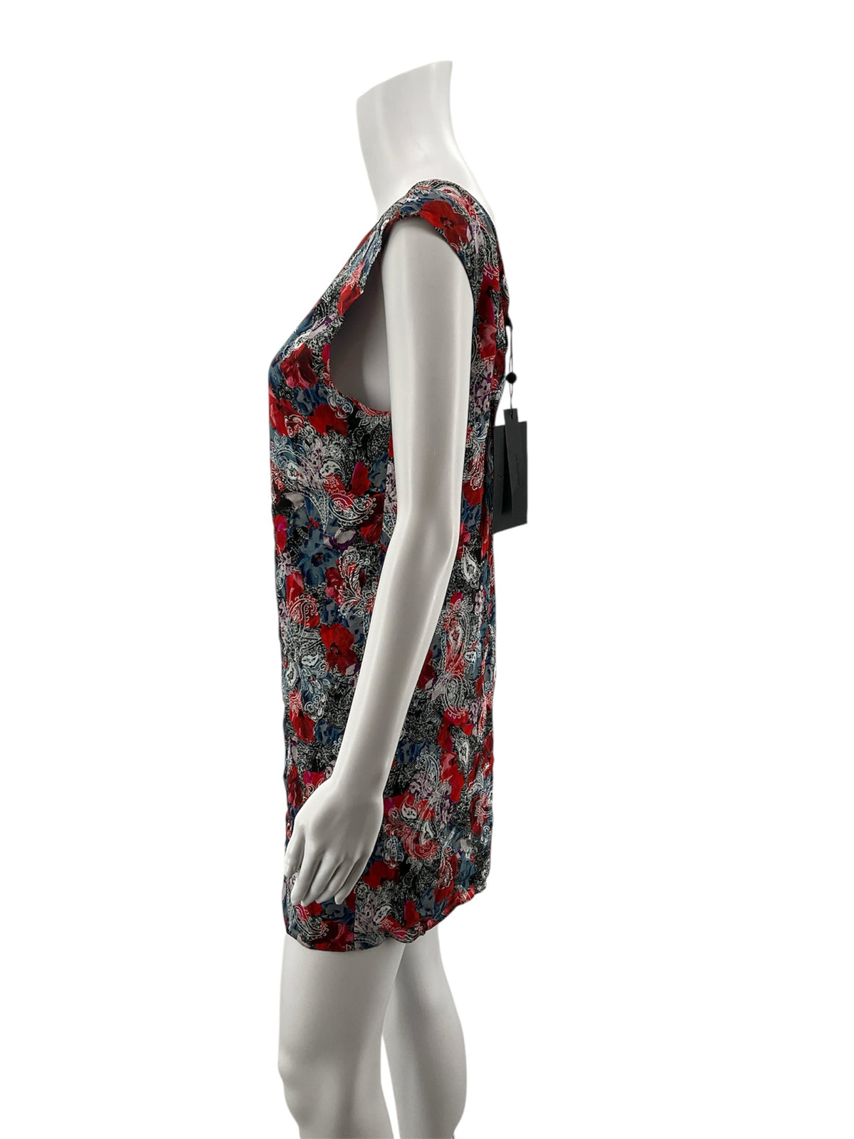 The Kooples red/blue/white Mini Poppy-Print 100% Silk Shift Dress XS NWT Red Blue Floral V-Back - Size XS