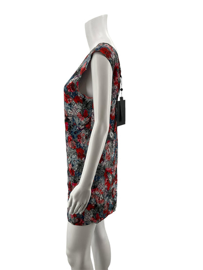 The Kooples red/blue/white Mini Poppy-Print 100% Silk Shift Dress XS NWT Red Blue Floral V-Back - Size XS