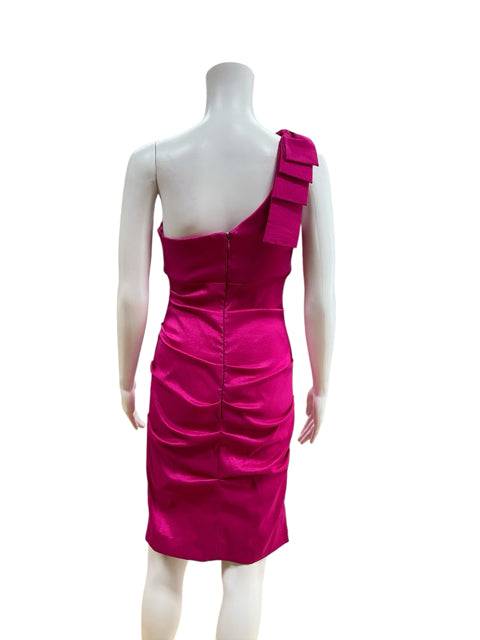 Cache One Shoulder Ruched Bodycon Cocktail Dress Magenta Size 8