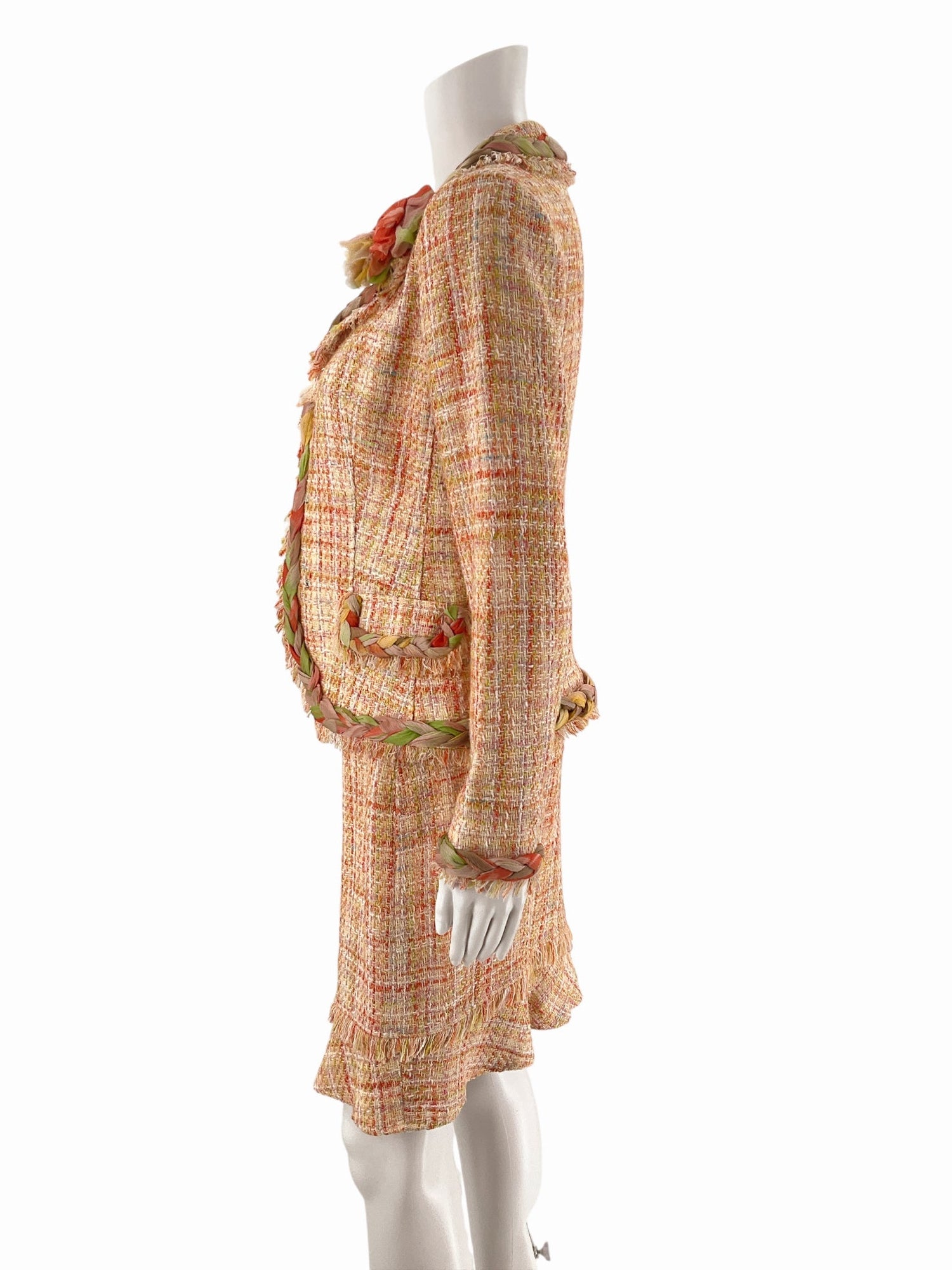 Teri Jon Orange/Green Tweed Pre-Owned Ladies 2 Piece Skirt Suit - Size 2