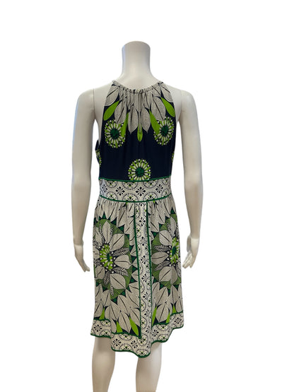 London Times Size 6 Navy/Green/White Print Pre-Owned Ladies Dress