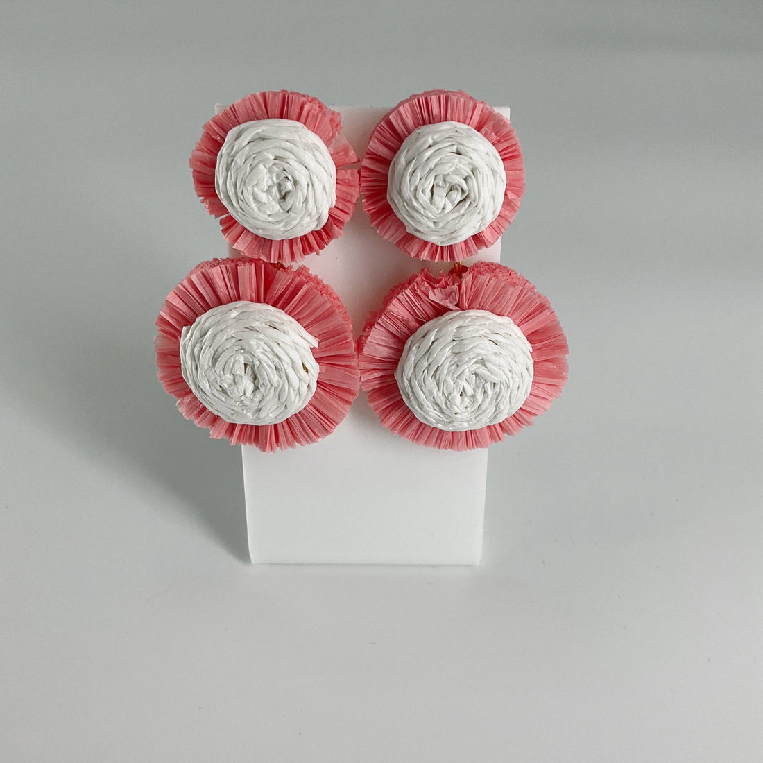 Pink and White Double Circle Stud Earrings - Margaret’s Fine Consignment