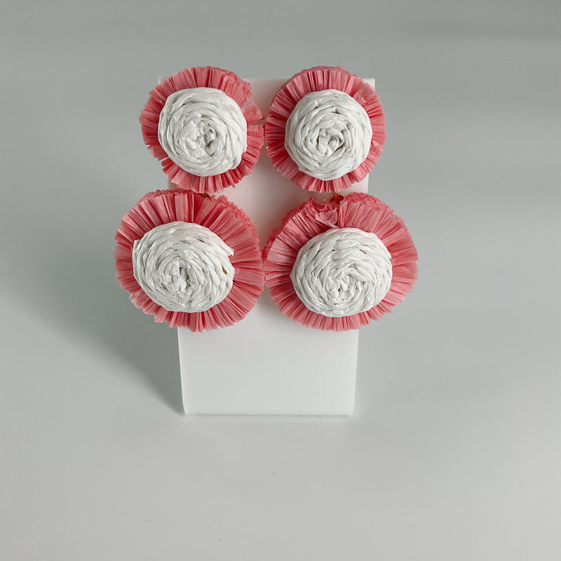 Pink & White Stud Earrings with circular woven design, featuring soft tones and a chic pre-owned style for women’s everyday wear.