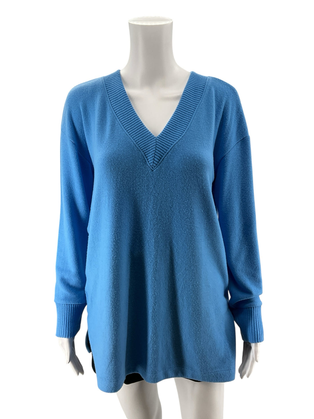 LOFT V-Neck Tunic Sweater M Blue NWT Drop Shoulder Soft Knit Top