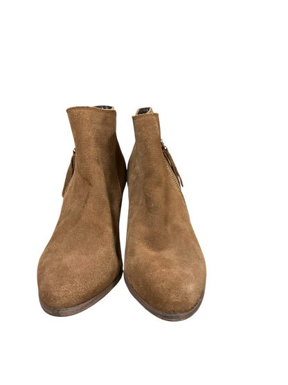Aldo Camel Suede Block Heel Ankle Boots Tassel Zipper Booties Size 7.5