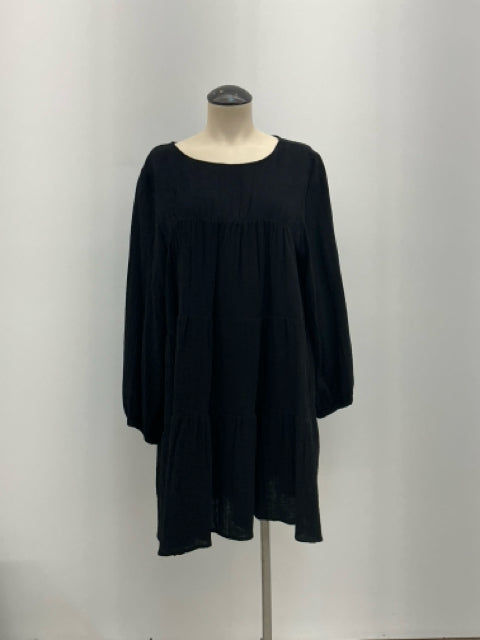 Natalie Busby Black Cotton Gauze Tiered Babydoll Dress Size Small - ONLINE ONLY