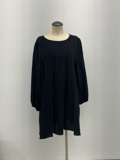 Natalie Busby Black Cotton Gauze Tiered Babydoll Dress Size Small - ONLINE ONLY