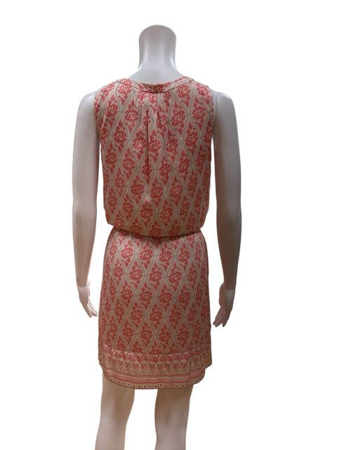 White House Black Market Tan/Coral Boho Coral Paisley Drawstring Waist Dress Size 2 - Size 2